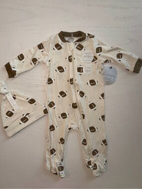NWT Milkberry Bamboo Rayon Two Piece Set Football Patterned